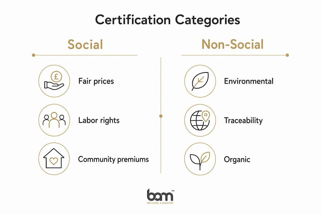 Infografika koja uspoređuje kategorije certifikata za čokoladu